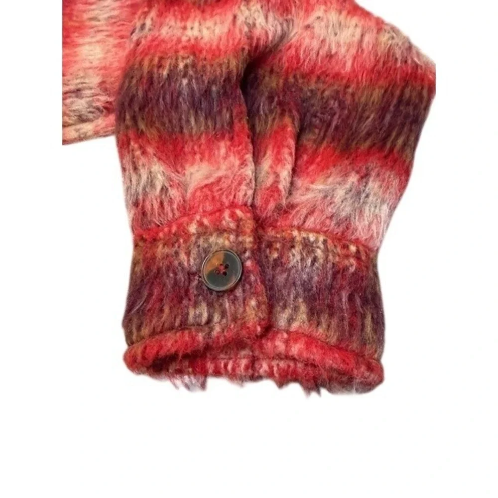 Vigoss Womens L Plaid Shacket Red Purple Fuzzy Cropped‎ Button Front Jacket NWT